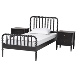 Baxton Studio Lucera Mid-Century Black Twin Size 3-Piece Bobbin Bedroom Set